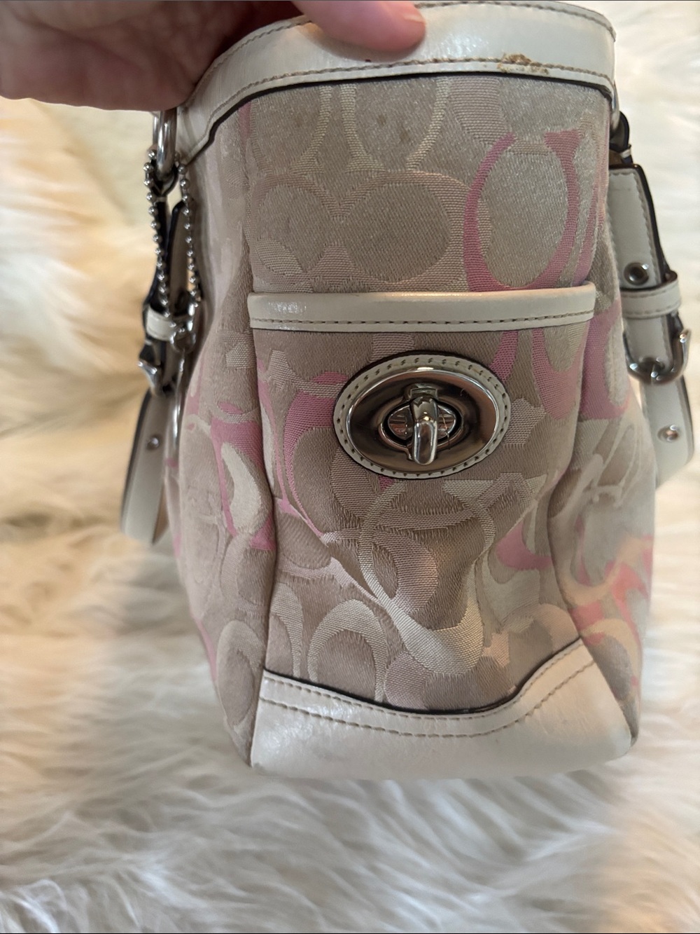 Coach Signature Canvas Tote in Pink and Beige with White Trim 2009 - Picture 6 of 9